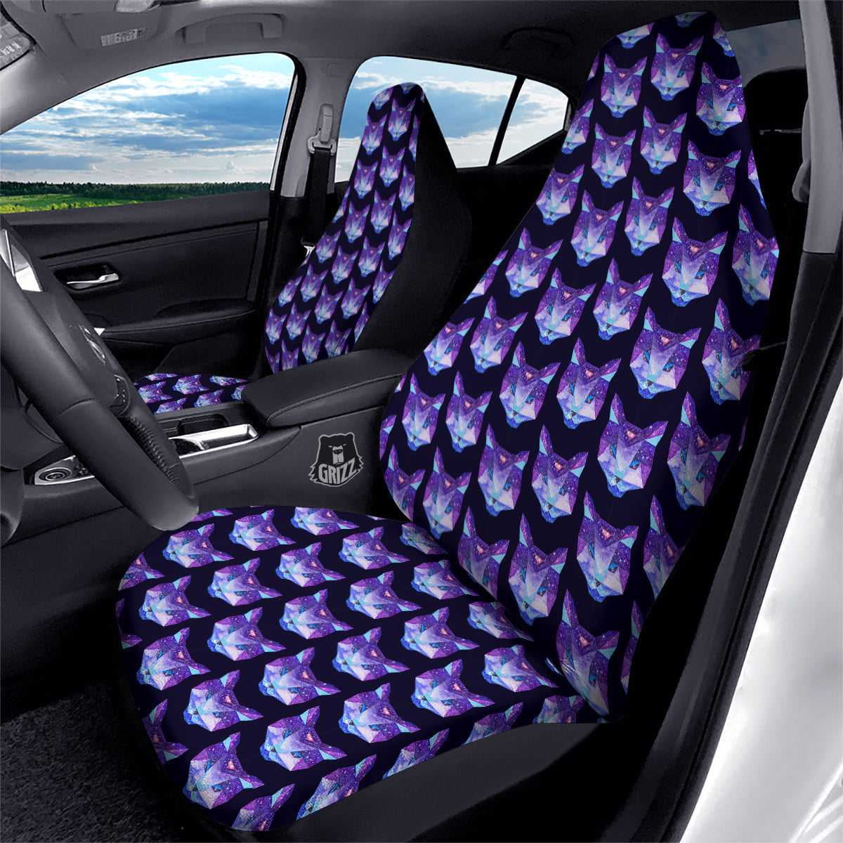 Cosmic Polygonal Cat Print Pattern Car Seat Covers-grizzshop