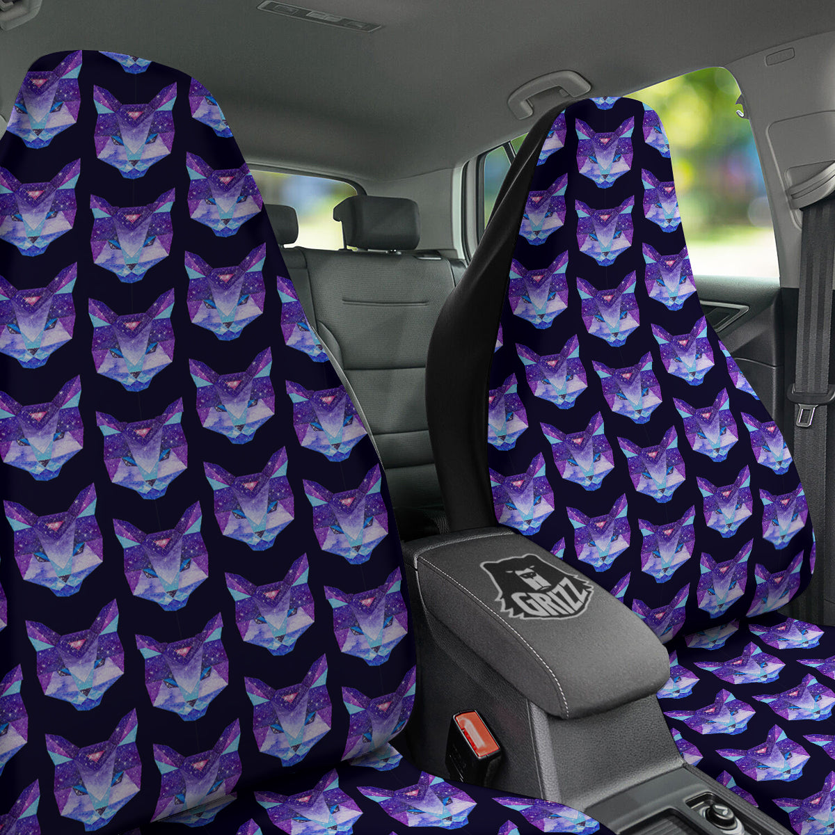 Cosmic Polygonal Cat Print Pattern Car Seat Covers-grizzshop