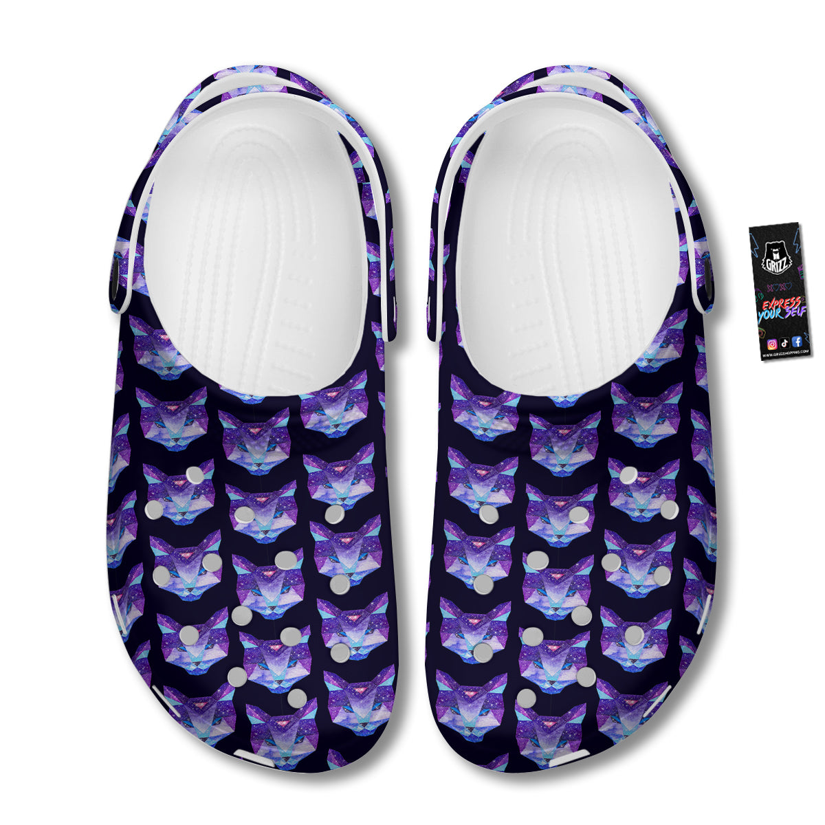 Cosmic Polygonal Cat Print Pattern Clog-grizzshop