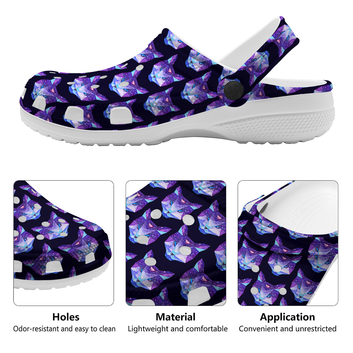 Cosmic Polygonal Cat Print Pattern Clog-grizzshop