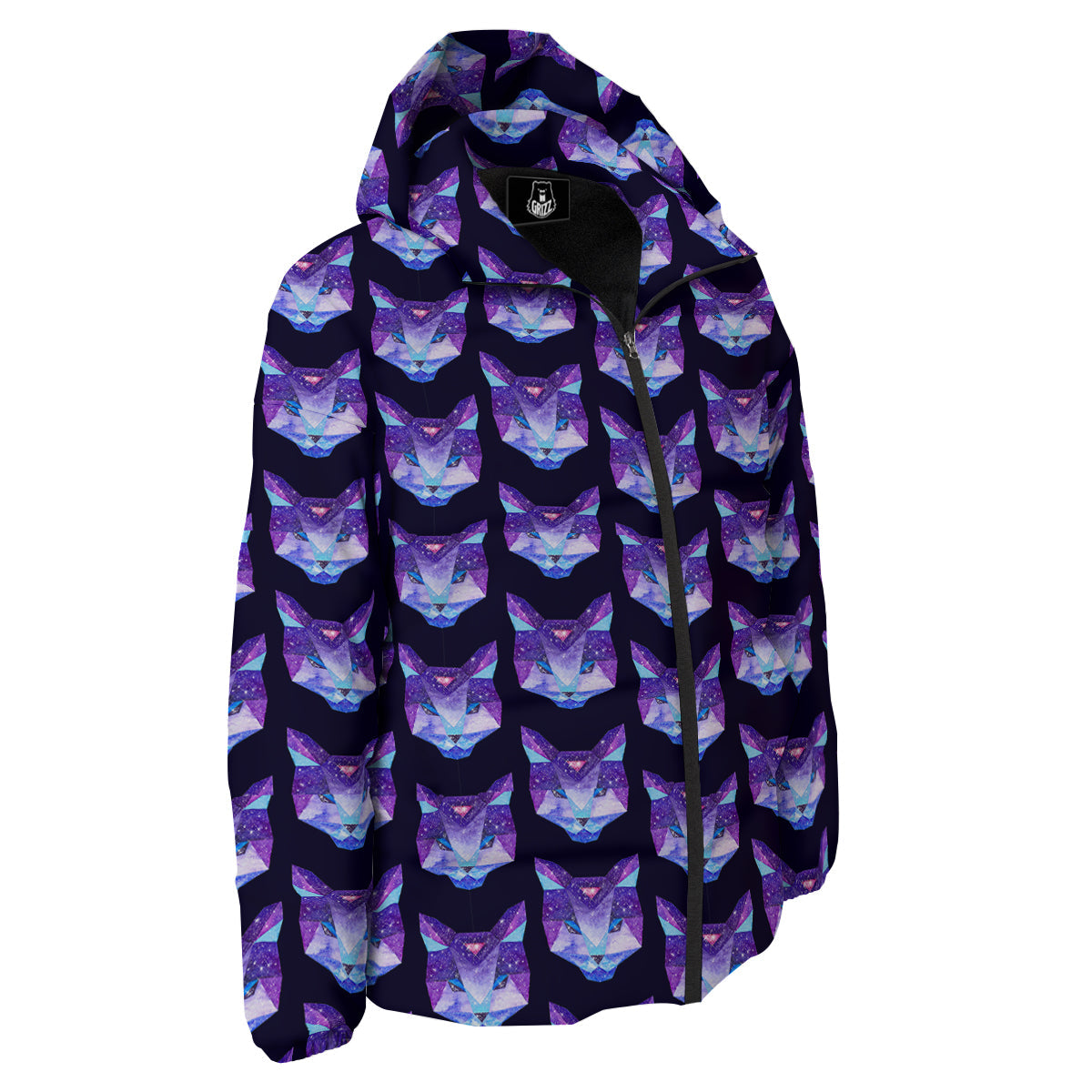 Cosmic Polygonal Cat Print Pattern Down Jacket-grizzshop