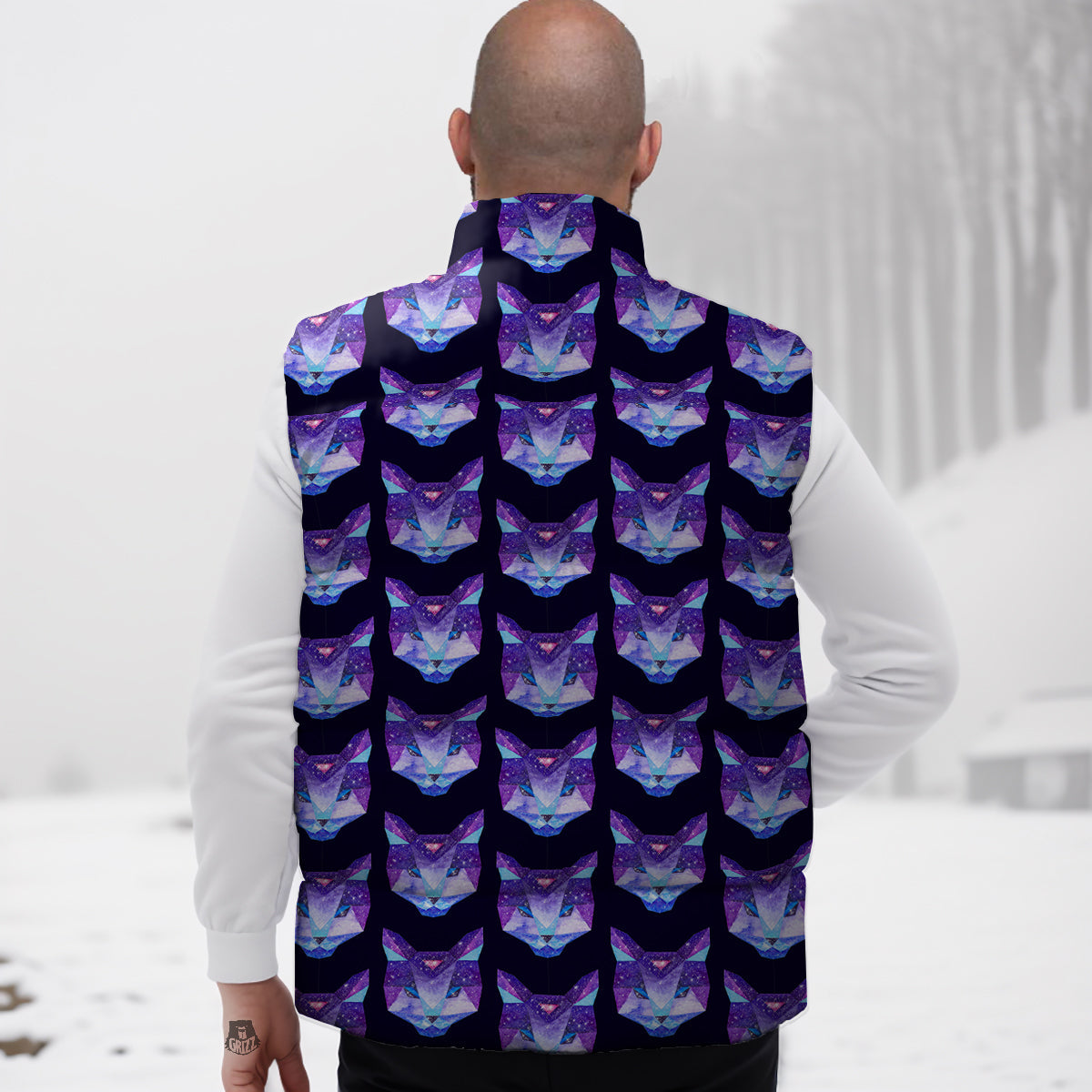 Cosmic Polygonal Cat Print Pattern Down Vest-grizzshop