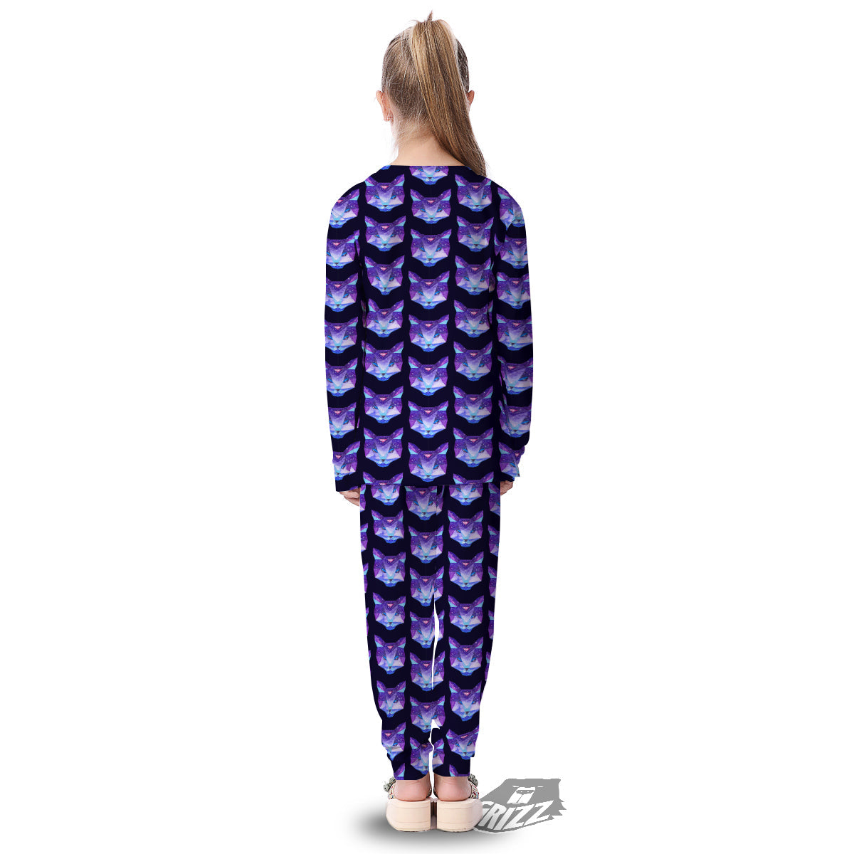 Cosmic Polygonal Cat Print Pattern Kid's Pajamas-grizzshop