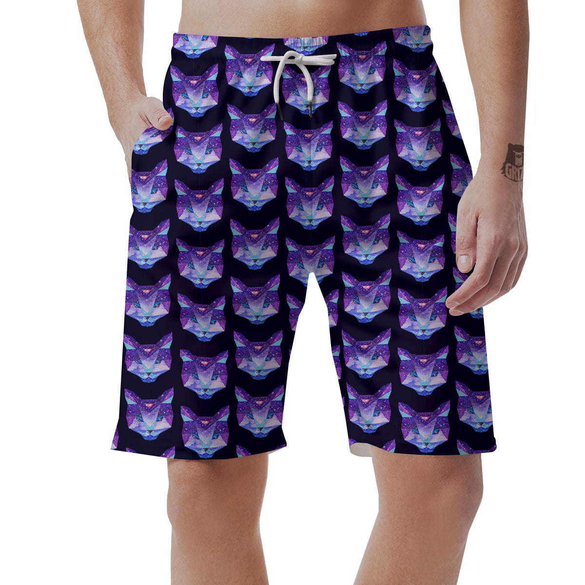 Cosmic Polygonal Cat Print Pattern Men's Shorts-grizzshop