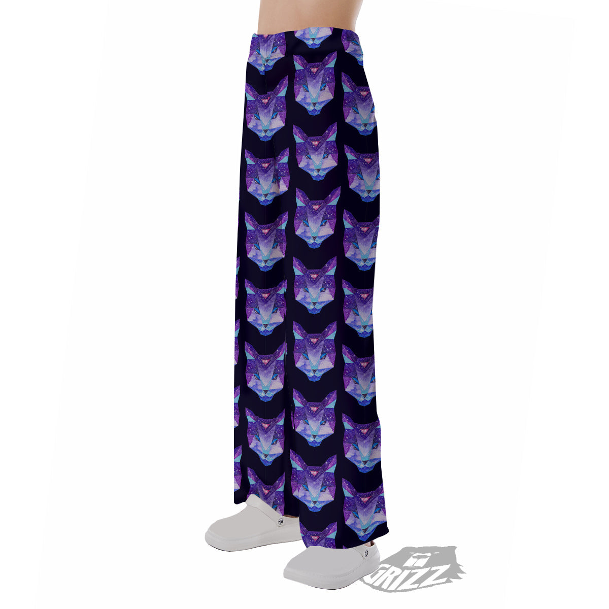 Cosmic Polygonal Cat Print Pattern Pajama Pants-grizzshop