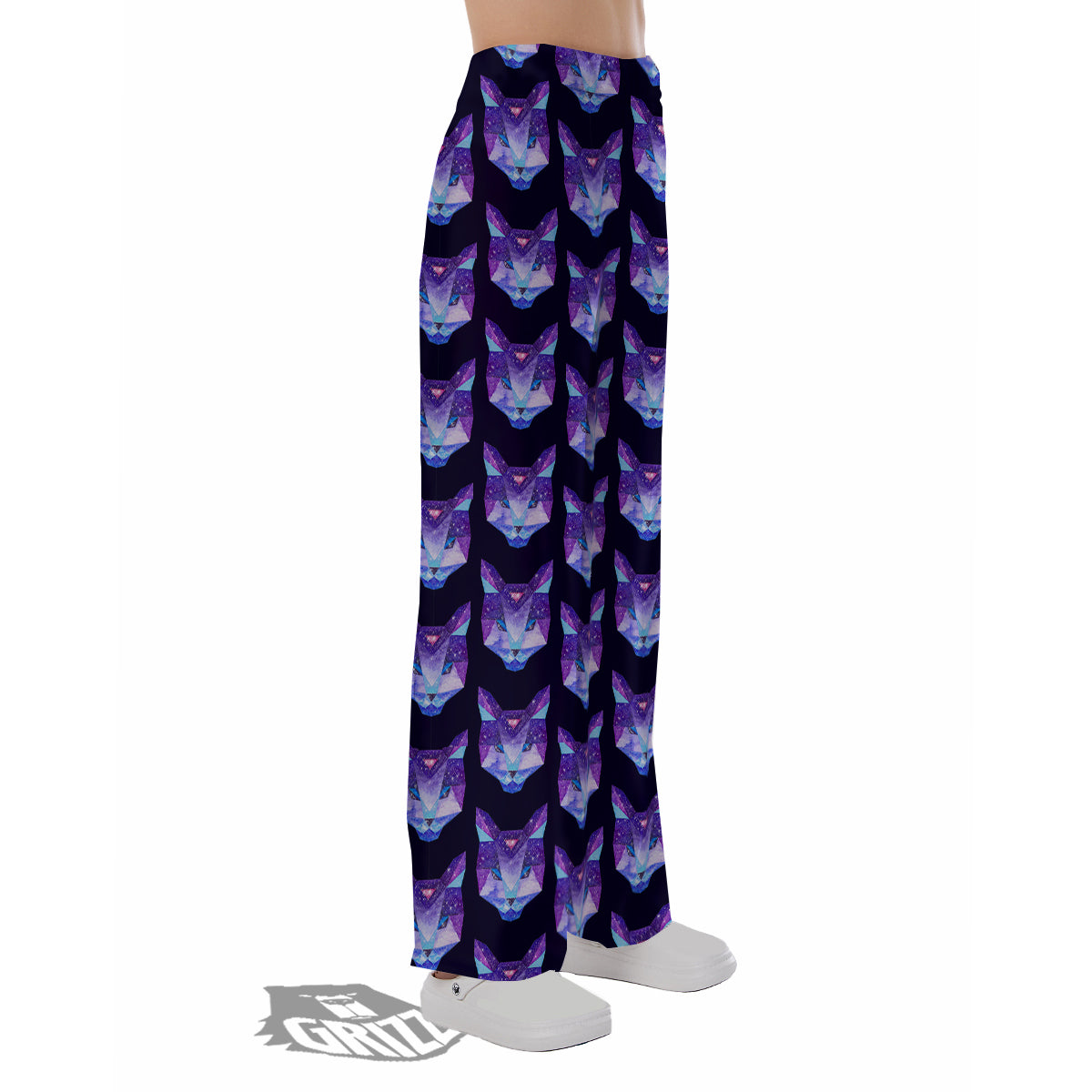 Cosmic Polygonal Cat Print Pattern Pajama Pants-grizzshop