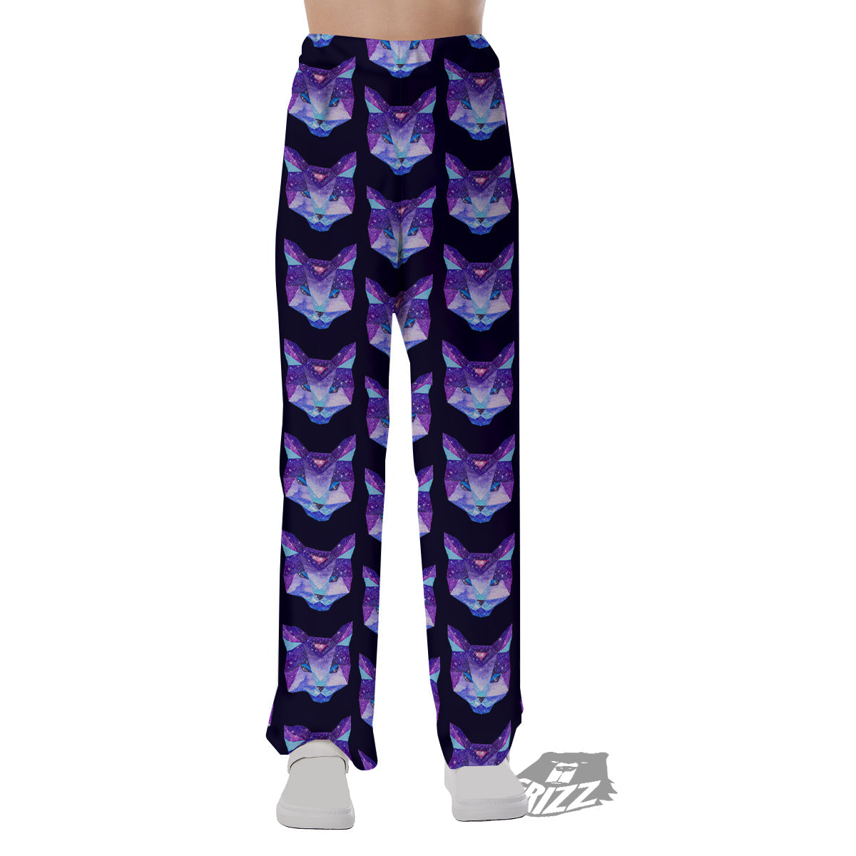 Cosmic Polygonal Cat Print Pattern Pajama Pants-grizzshop