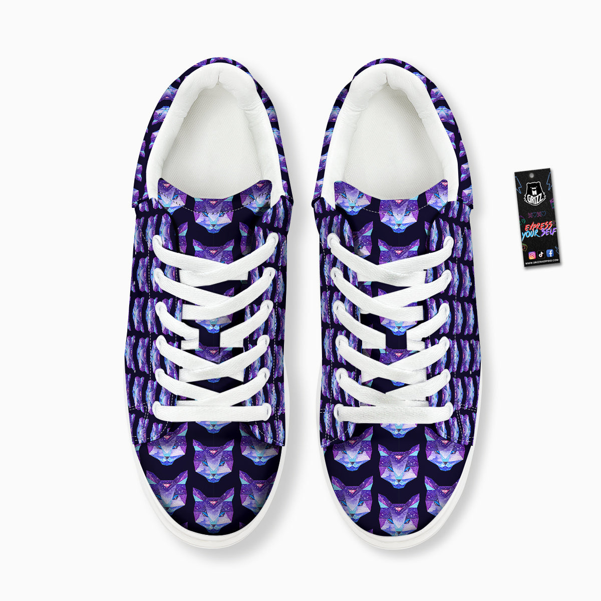 Cosmic Polygonal Cat Print Pattern Platform Shoes-grizzshop