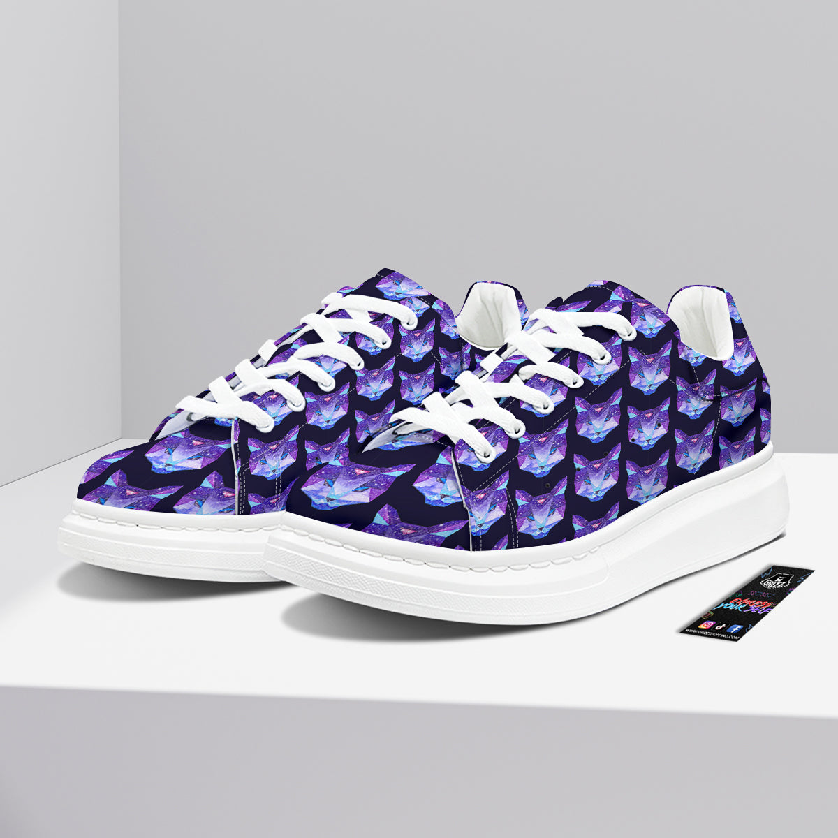 Cosmic Polygonal Cat Print Pattern Platform Shoes-grizzshop