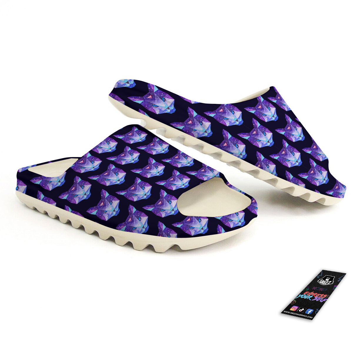 Cosmic Polygonal Cat Print Pattern Sandals-grizzshop