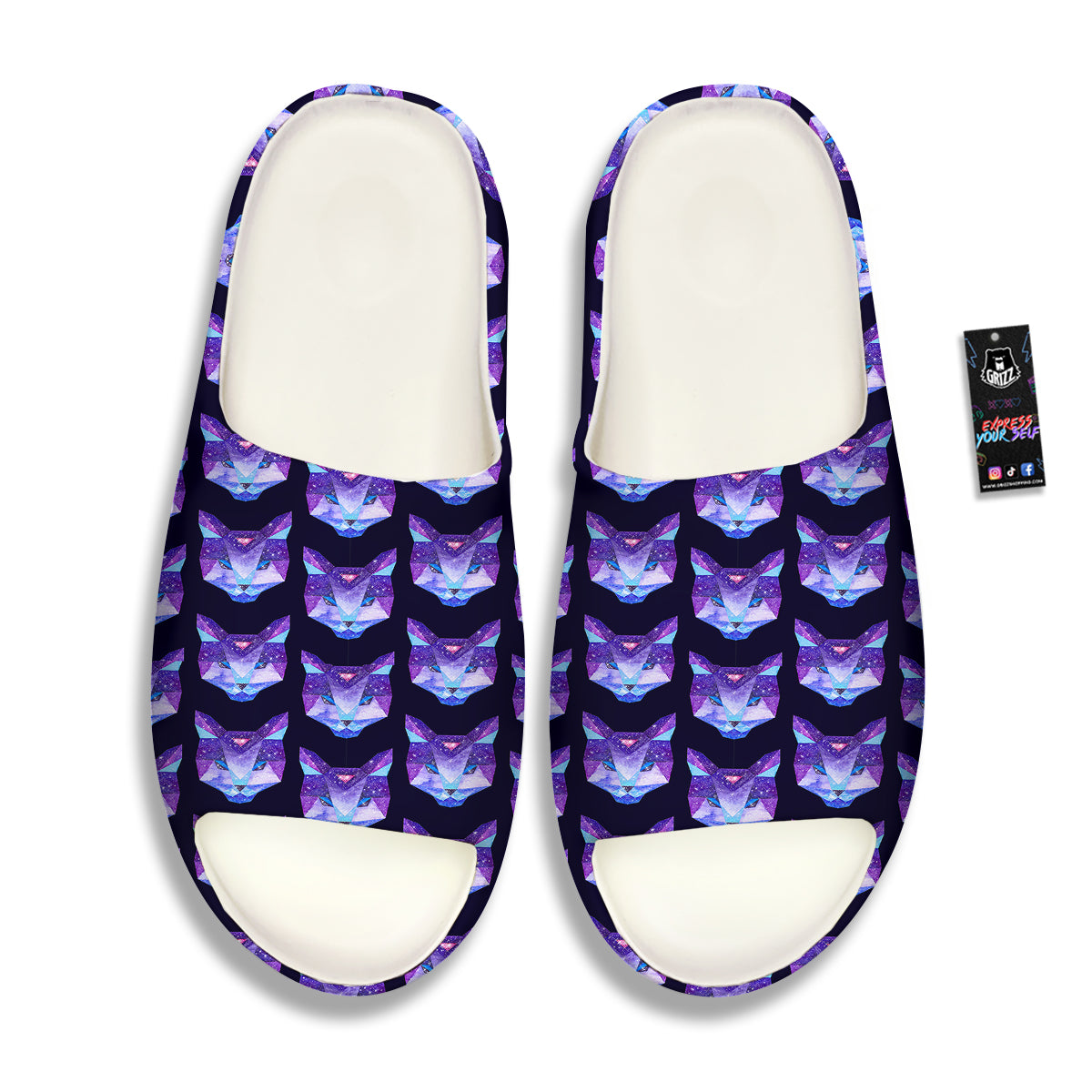 Cosmic Polygonal Cat Print Pattern Sandals-grizzshop