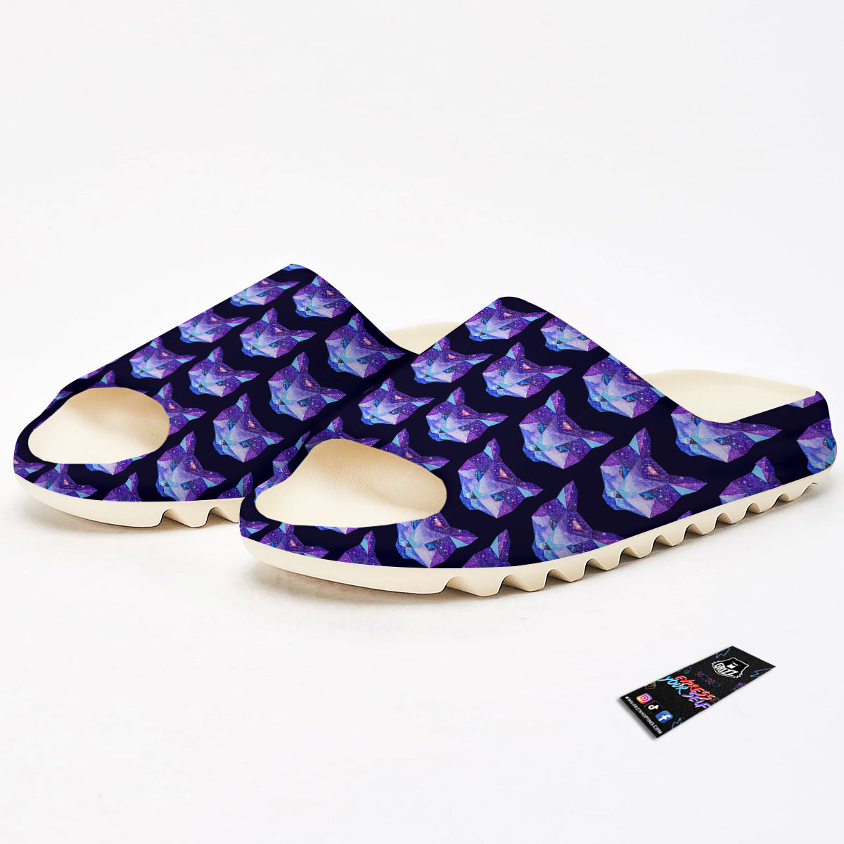 Cosmic Polygonal Cat Print Pattern Sandals-grizzshop