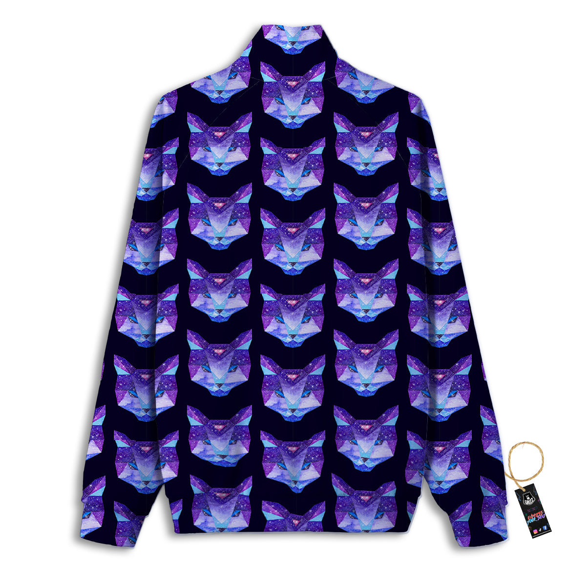Cosmic Polygonal Cat Print Pattern Track Jacket-grizzshop