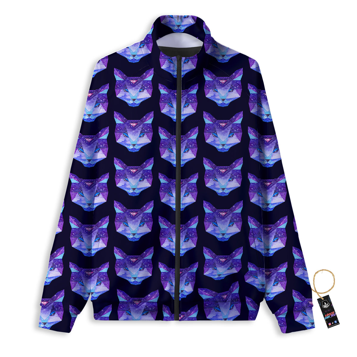 Cosmic Polygonal Cat Print Pattern Track Jacket-grizzshop