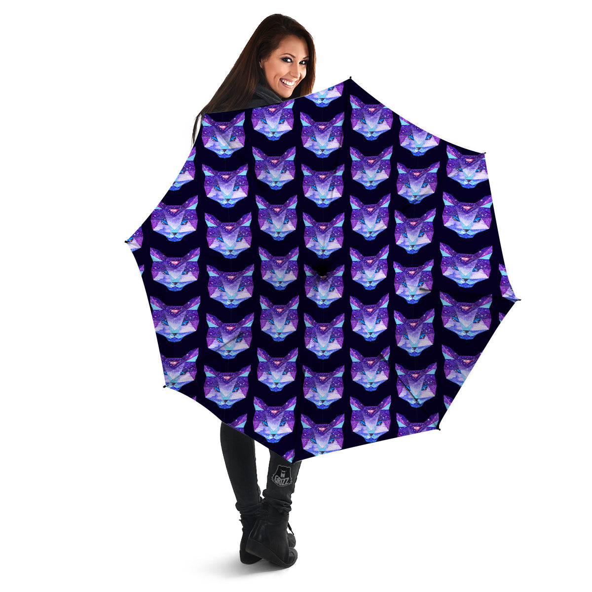 Cosmic Polygonal Cat Print Pattern Umbrella-grizzshop
