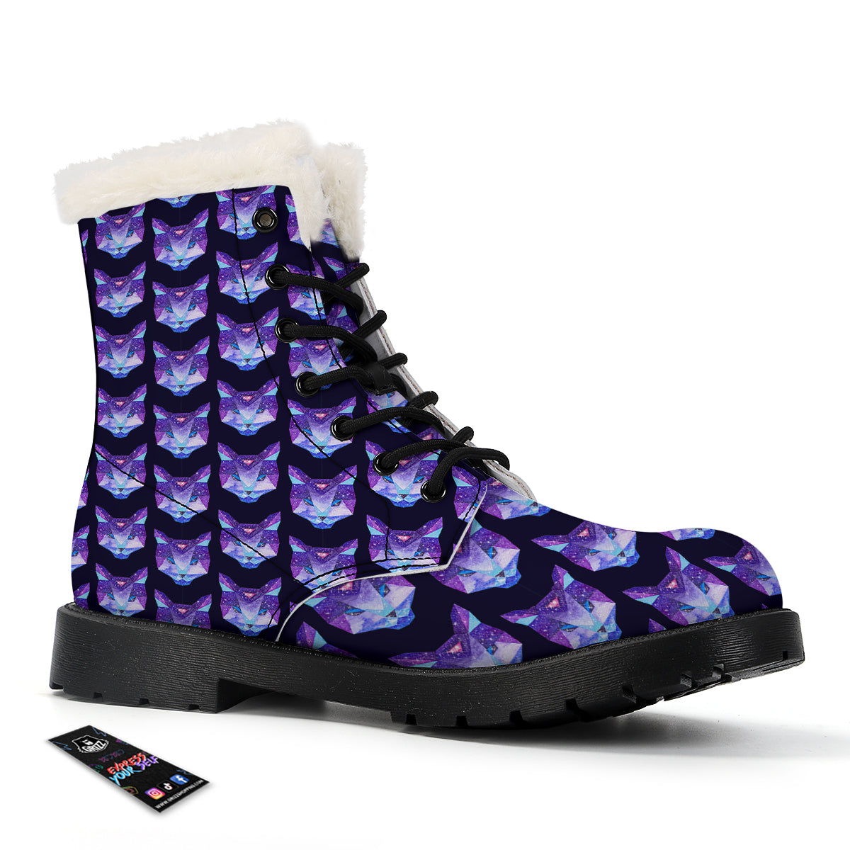 Cosmic Polygonal Cat Print Pattern Winter Boots-grizzshop