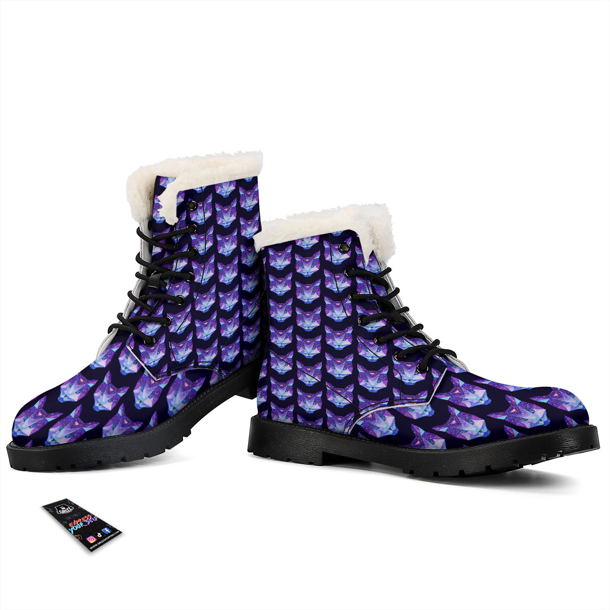 Cosmic Polygonal Cat Print Pattern Winter Boots-grizzshop