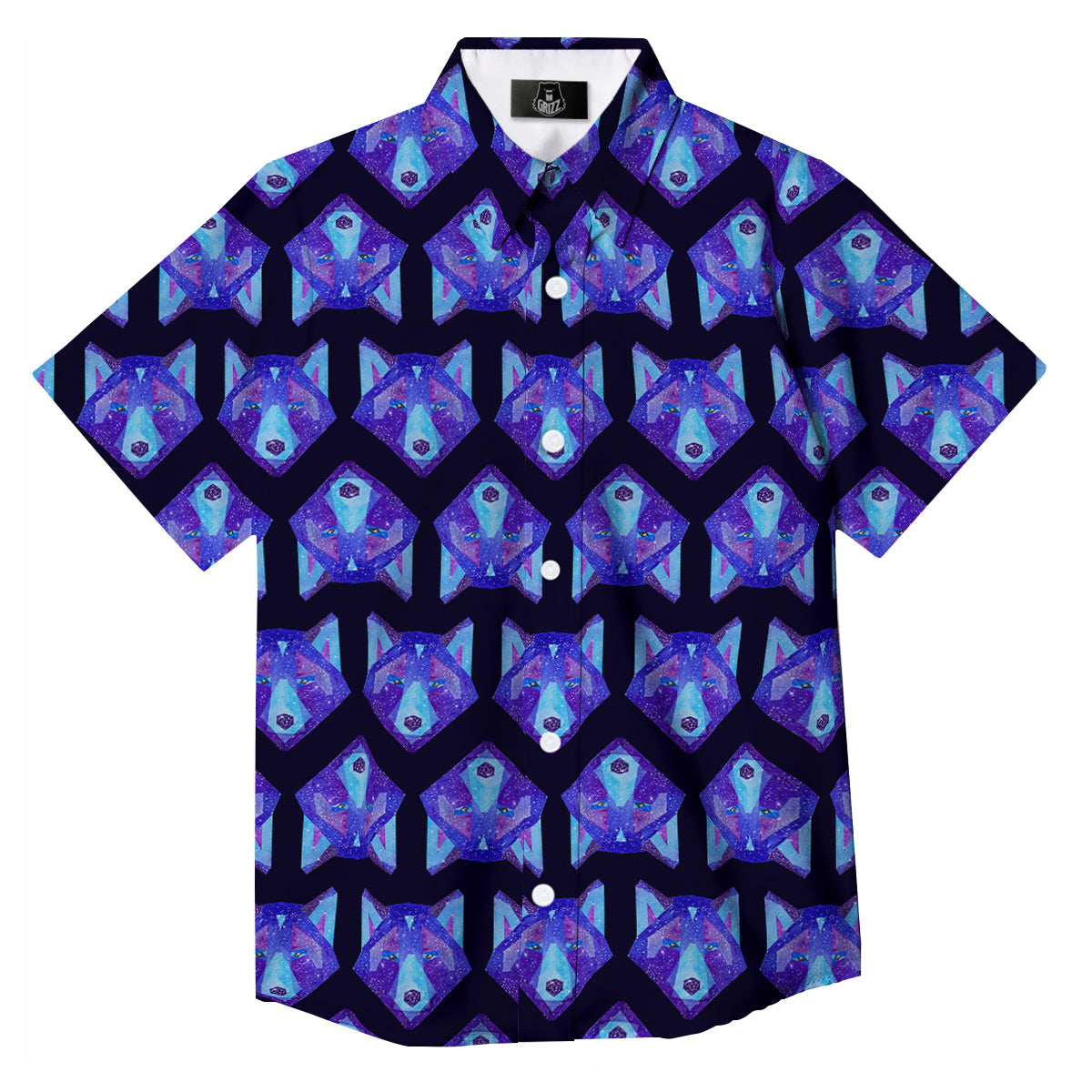 Cosmic Polygonal Wolf Print Pattern Button Up Shirt-grizzshop