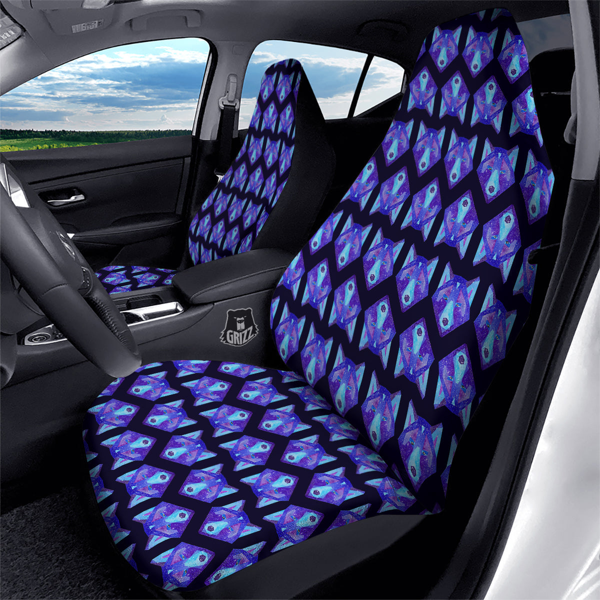 Cosmic Polygonal Wolf Print Pattern Car Seat Covers-grizzshop