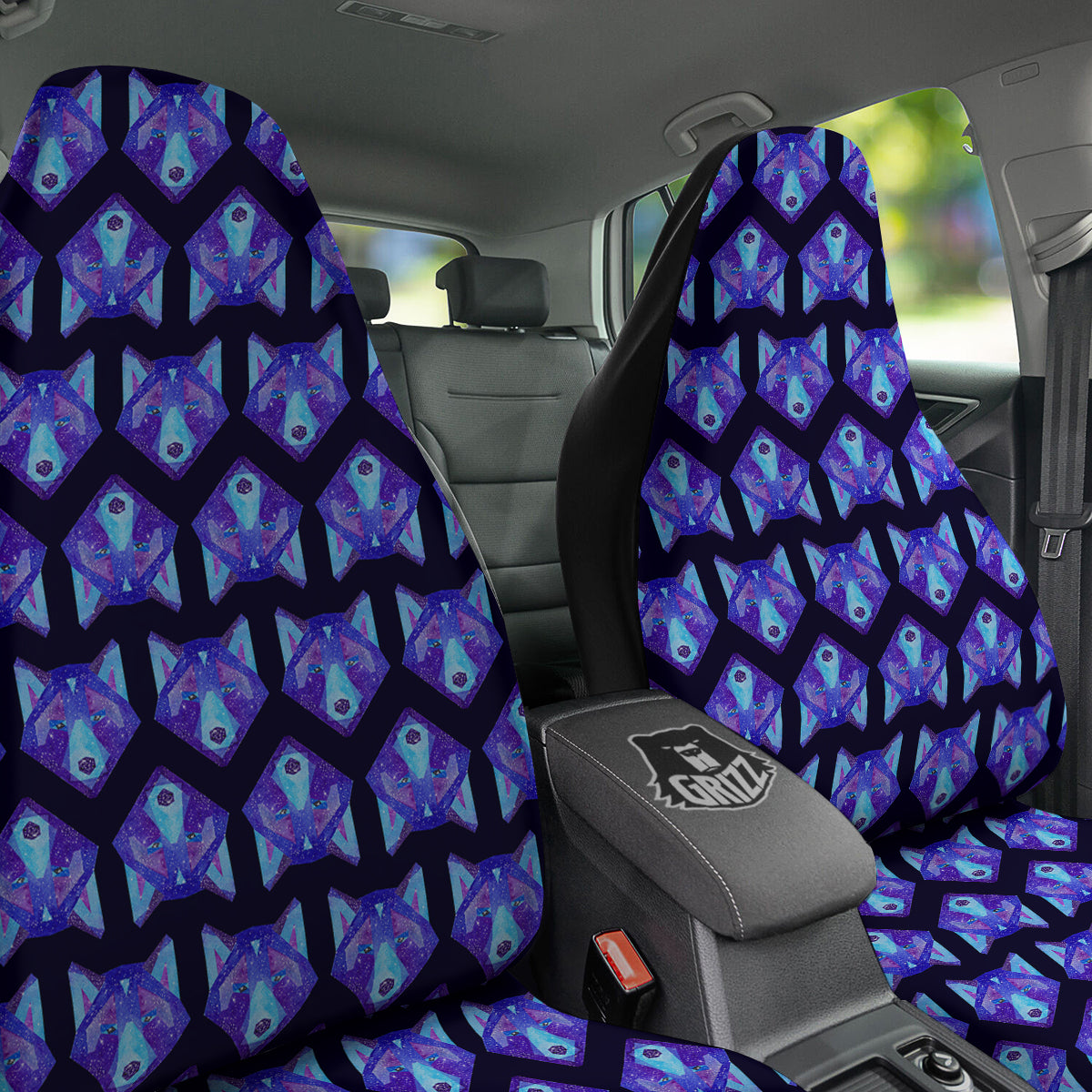 Cosmic Polygonal Wolf Print Pattern Car Seat Covers-grizzshop