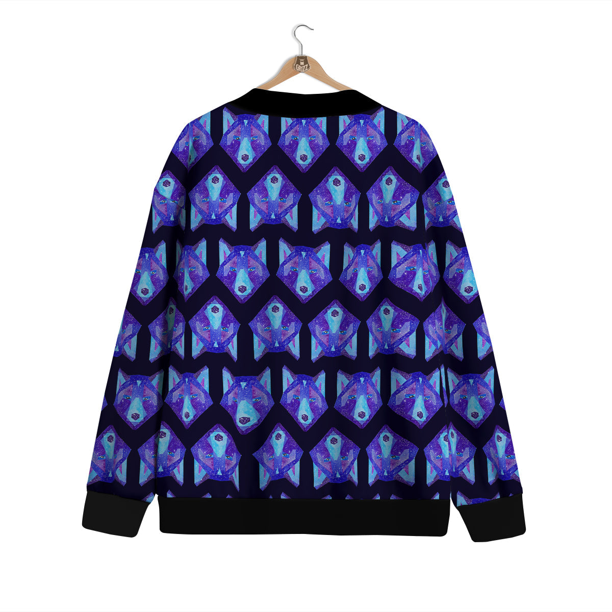 Cosmic Polygonal Wolf Print Pattern Cardigan-grizzshop