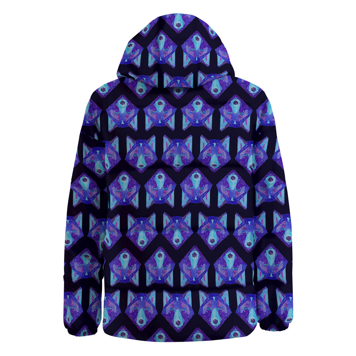 Cosmic Polygonal Wolf Print Pattern Down Jacket-grizzshop