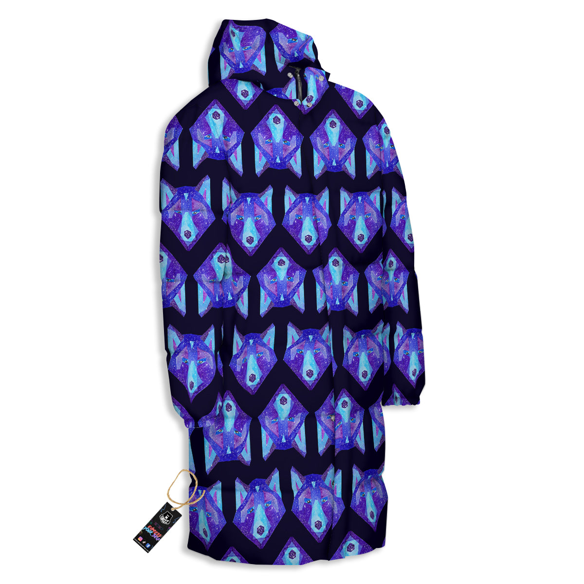 Cosmic Polygonal Wolf Print Pattern Long Down Jacket-grizzshop