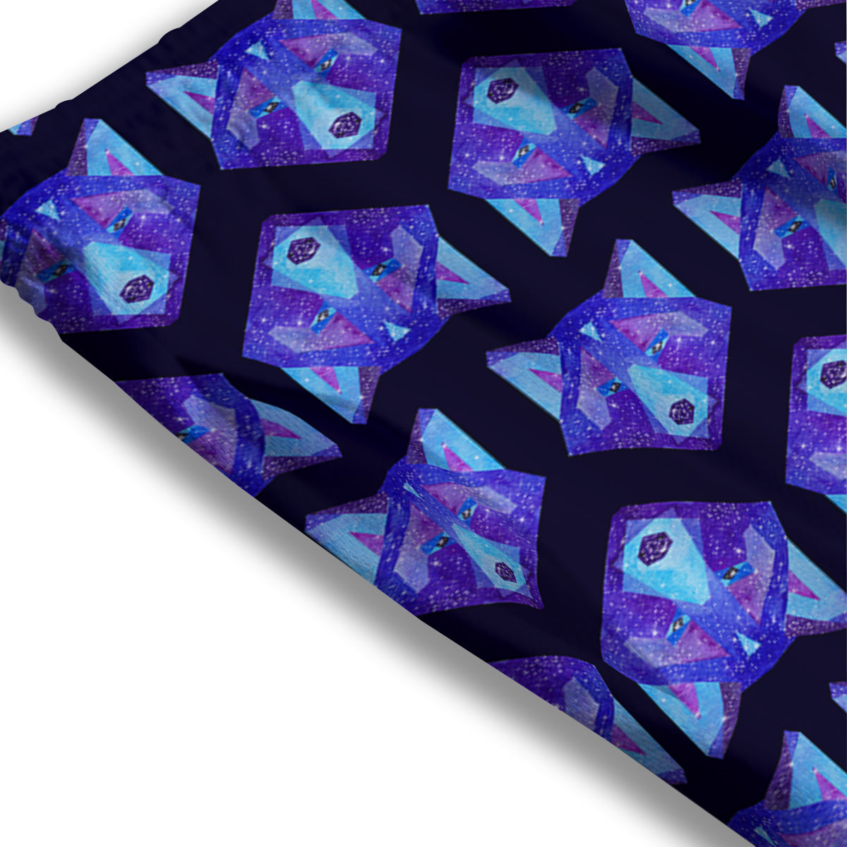 Cosmic Polygonal Wolf Print Pattern Mesh Shorts-grizzshop