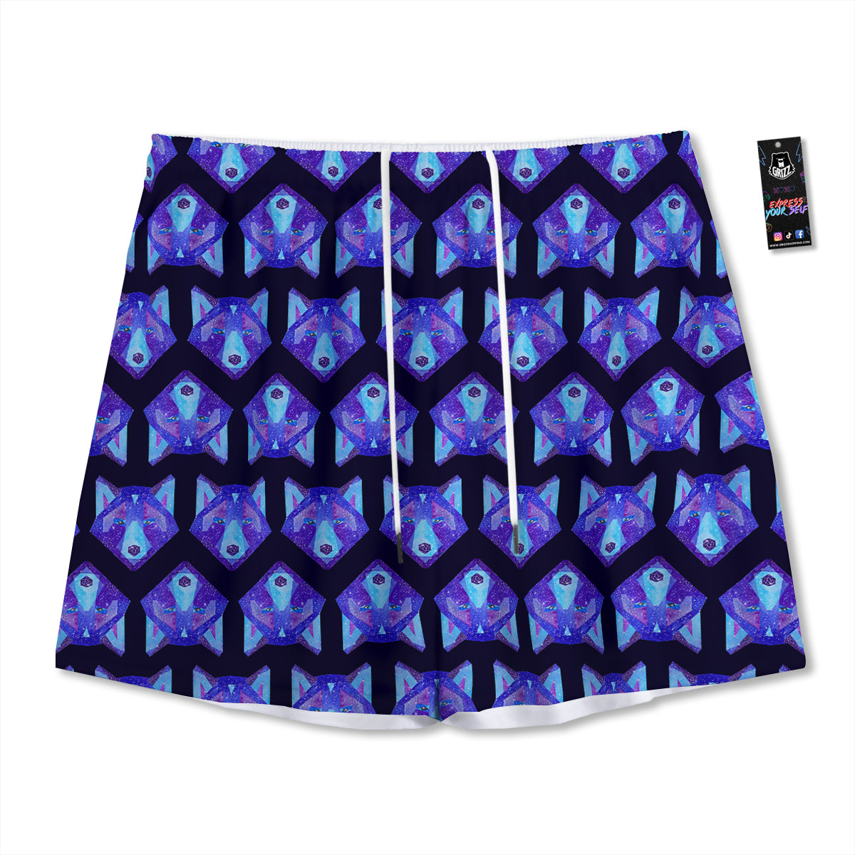 Cosmic Polygonal Wolf Print Pattern Mesh Shorts-grizzshop