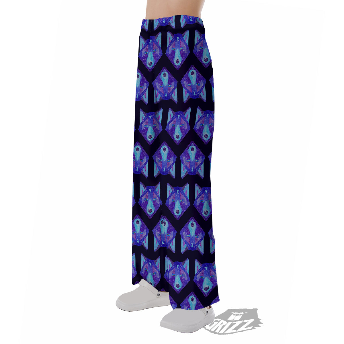 Cosmic Polygonal Wolf Print Pattern Pajama Pants-grizzshop