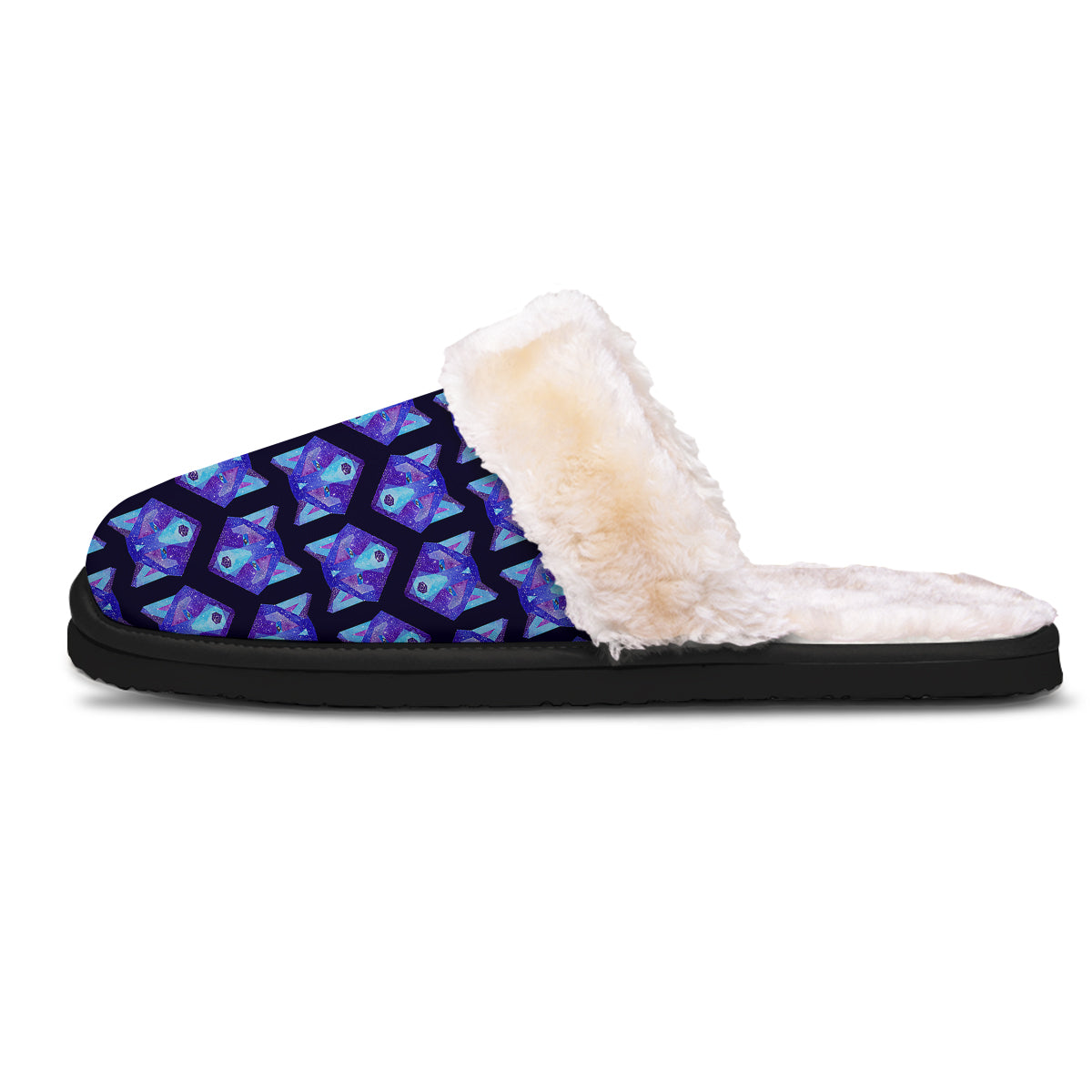Cosmic Polygonal Wolf Print Pattern Slippers-grizzshop