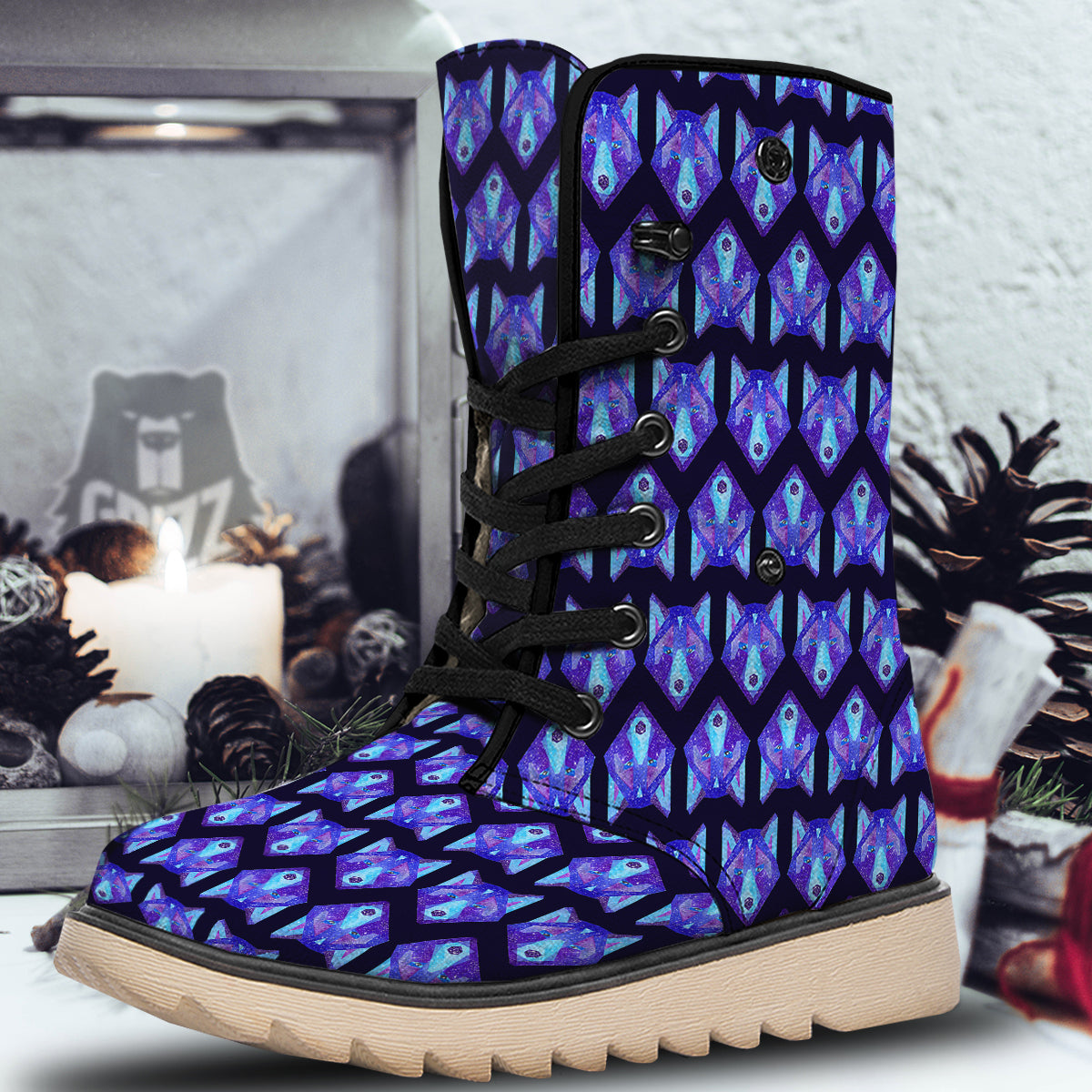 Cosmic Polygonal Wolf Print Pattern Snow Boots-grizzshop