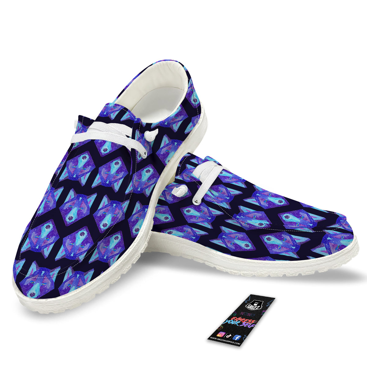 Cosmic Polygonal Wolf Print Pattern White Loafers-grizzshop