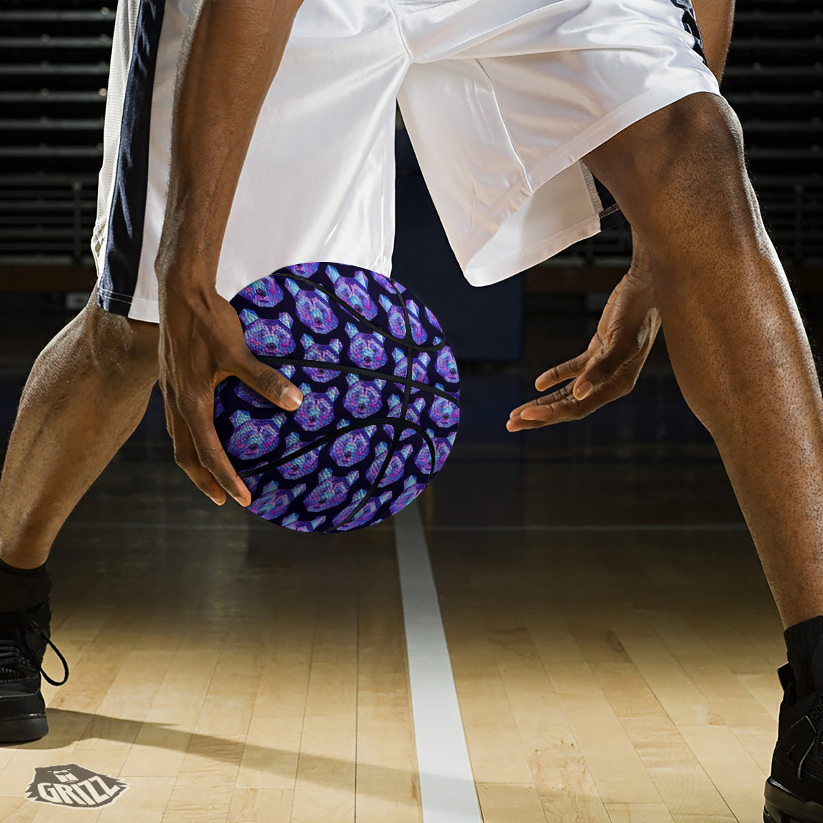 Cosmic Polygonal Bear Print Pattern Basketball