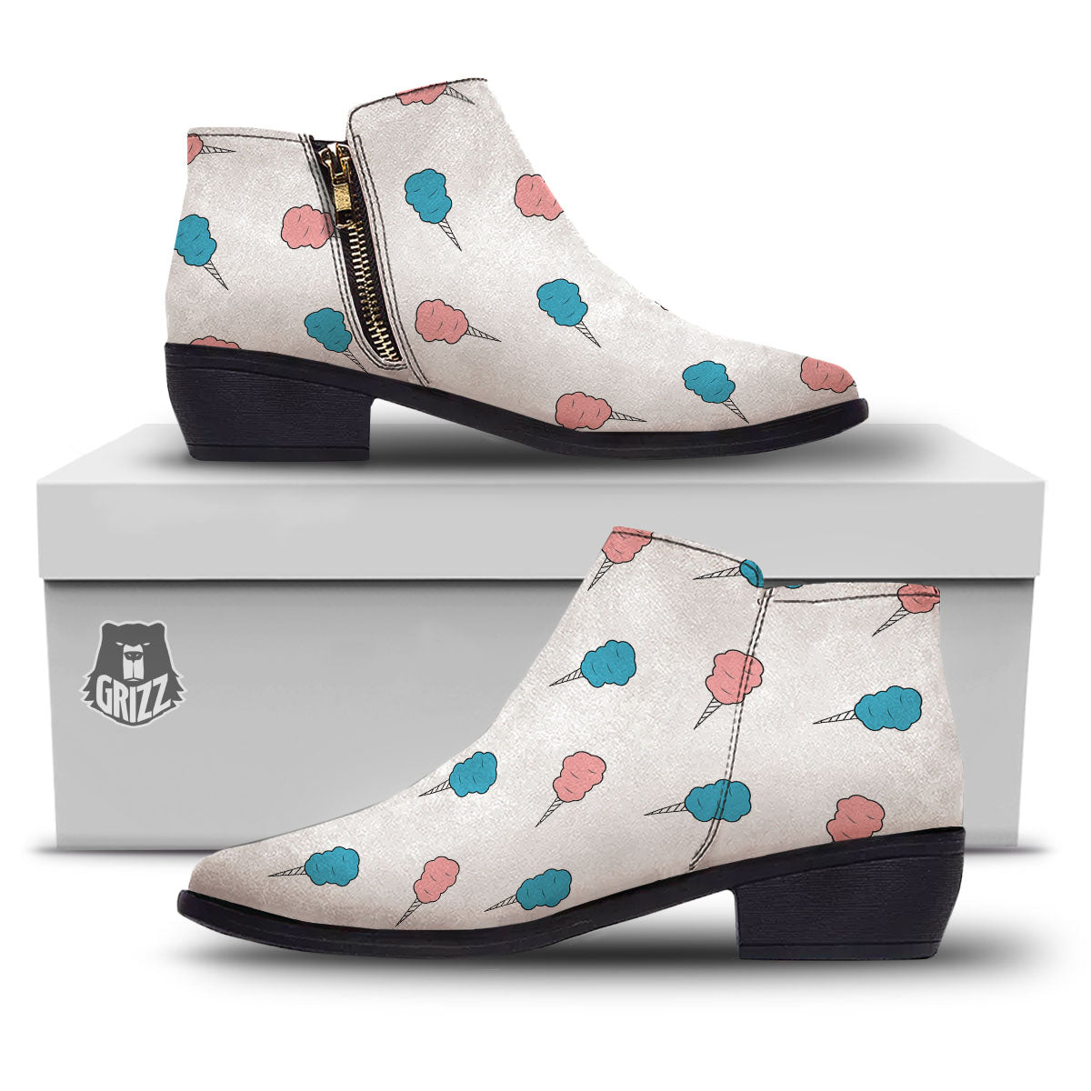 Cotton Candy Blue And Pink Print Pattern Ankle Boots-grizzshop