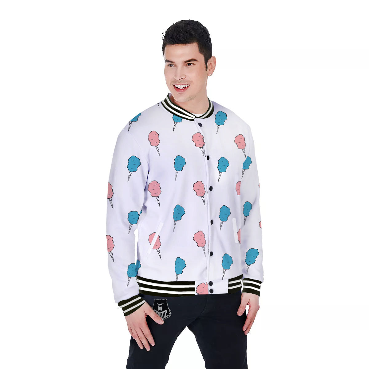 Cotton Candy Blue And Pink Print Pattern Baseball Jacket-grizzshop
