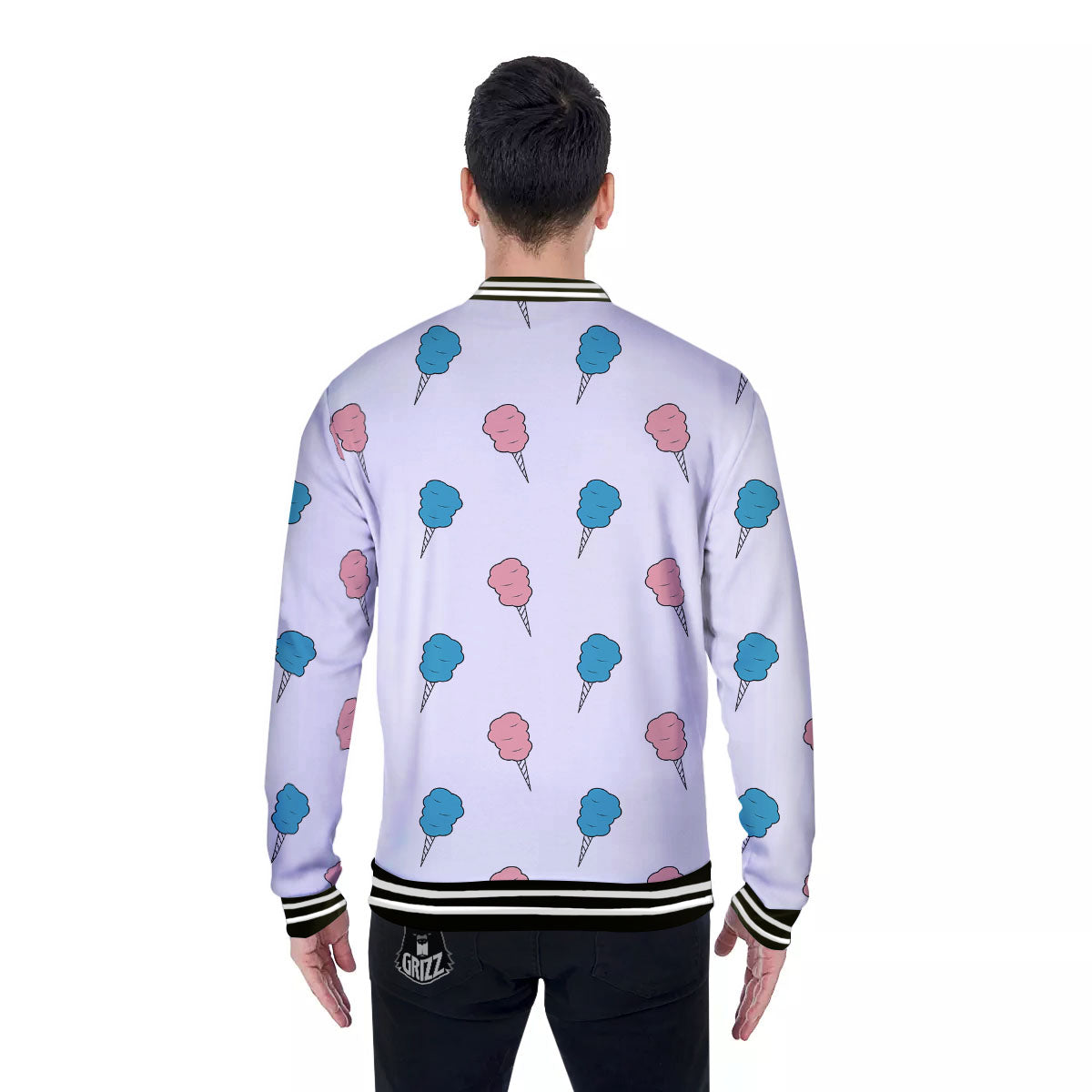 Cotton Candy Blue And Pink Print Pattern Baseball Jacket-grizzshop