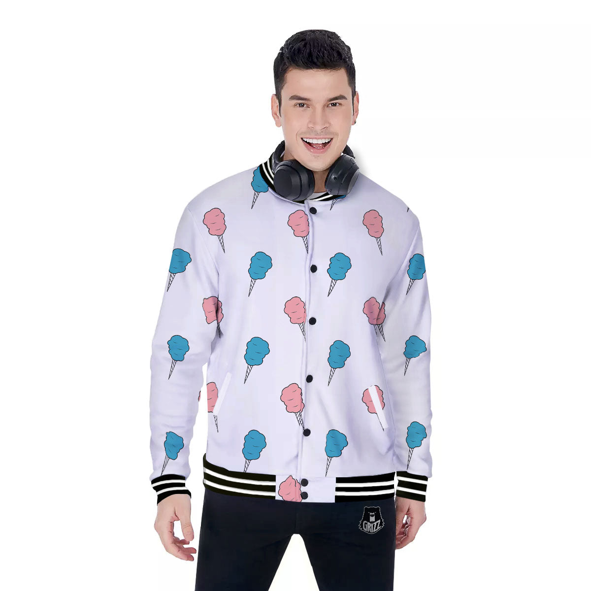 Cotton Candy Blue And Pink Print Pattern Baseball Jacket-grizzshop