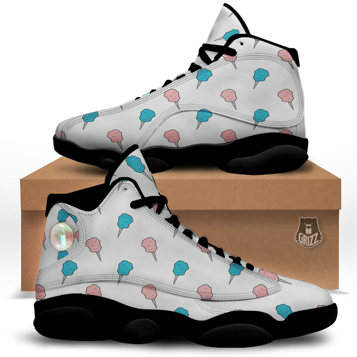 Cotton Candy Blue And Pink Print Pattern Black Basketball Shoes-grizzshop