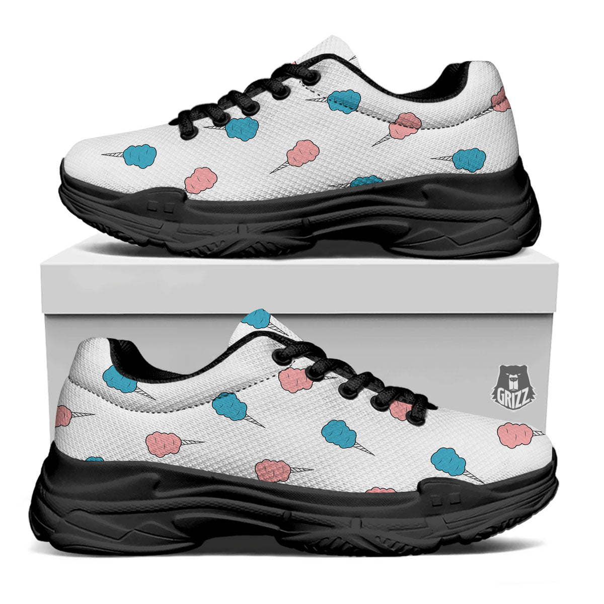 Cotton Candy Blue And Pink Print Pattern Black Chunky Shoes-grizzshop