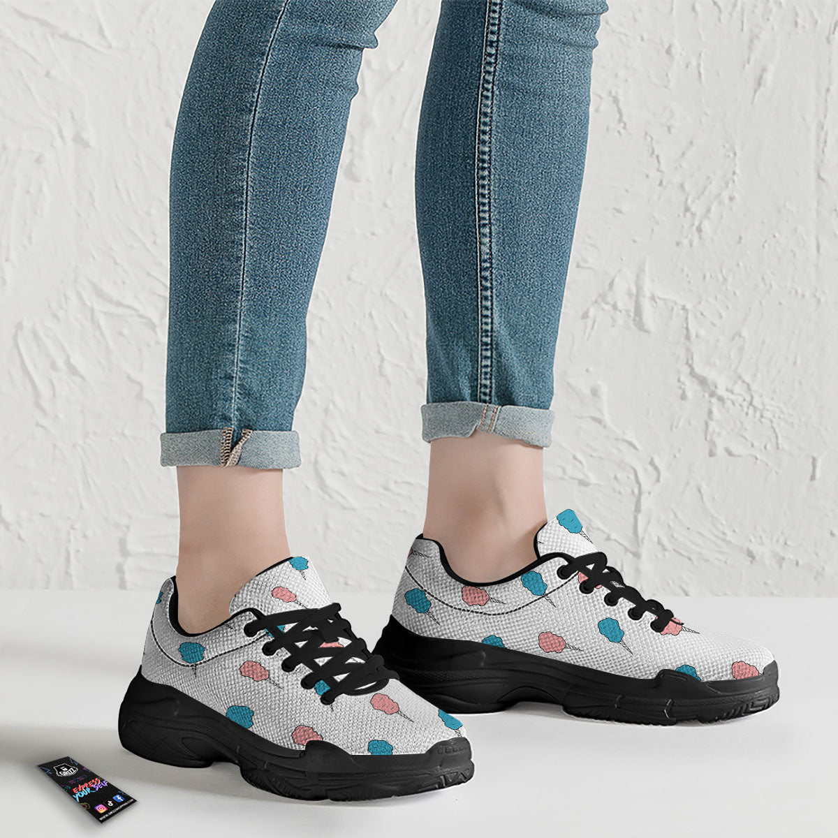 Cotton Candy Blue And Pink Print Pattern Black Chunky Shoes-grizzshop