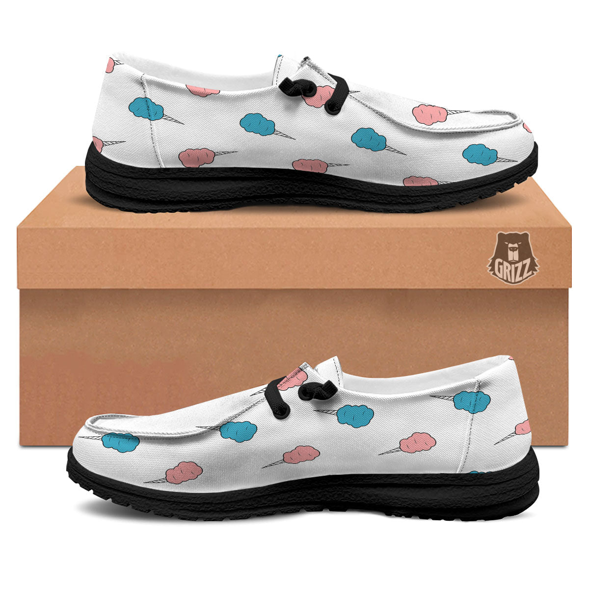 Cotton Candy Blue And Pink Print Pattern Black Loafers-grizzshop