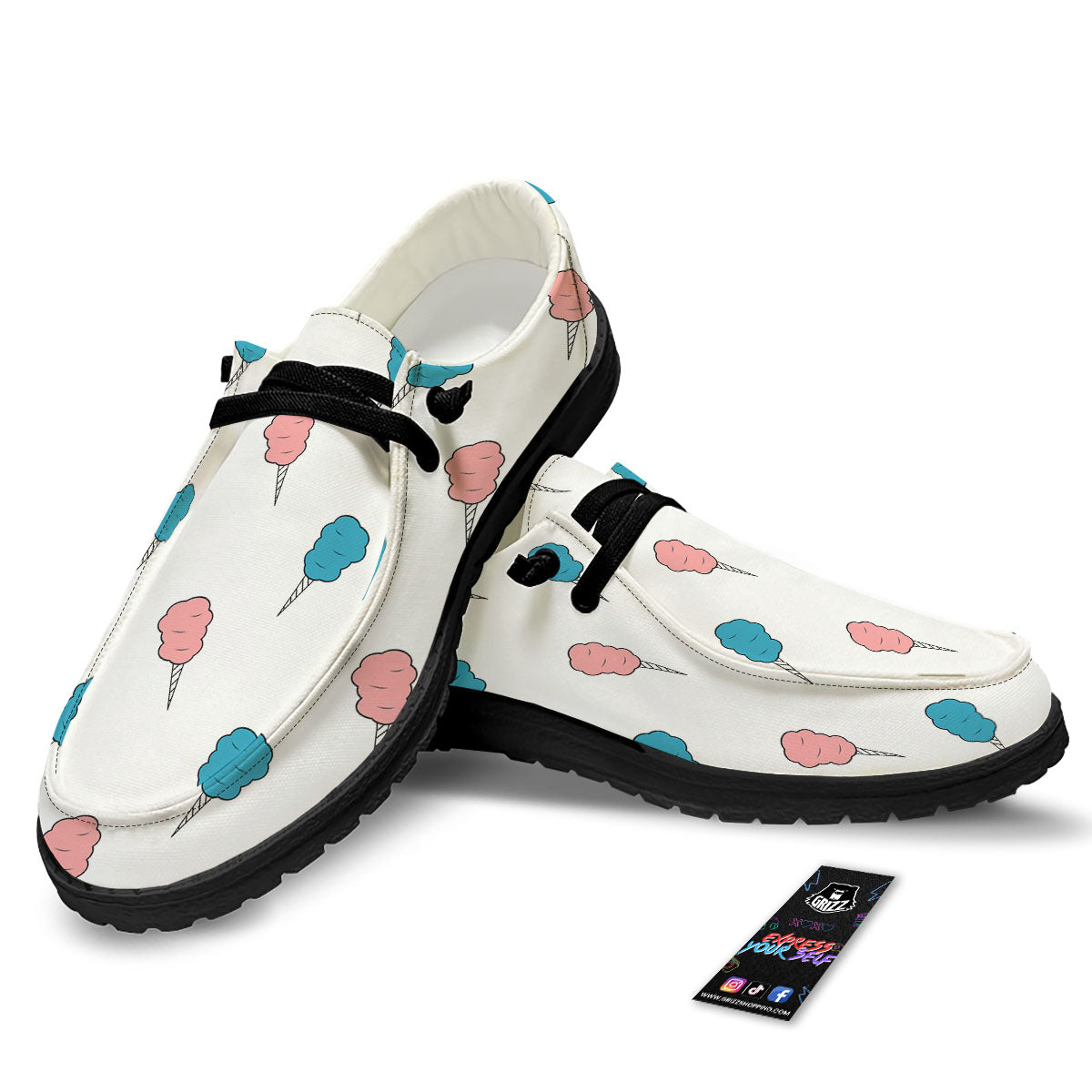 Cotton Candy Blue And Pink Print Pattern Black Loafers-grizzshop