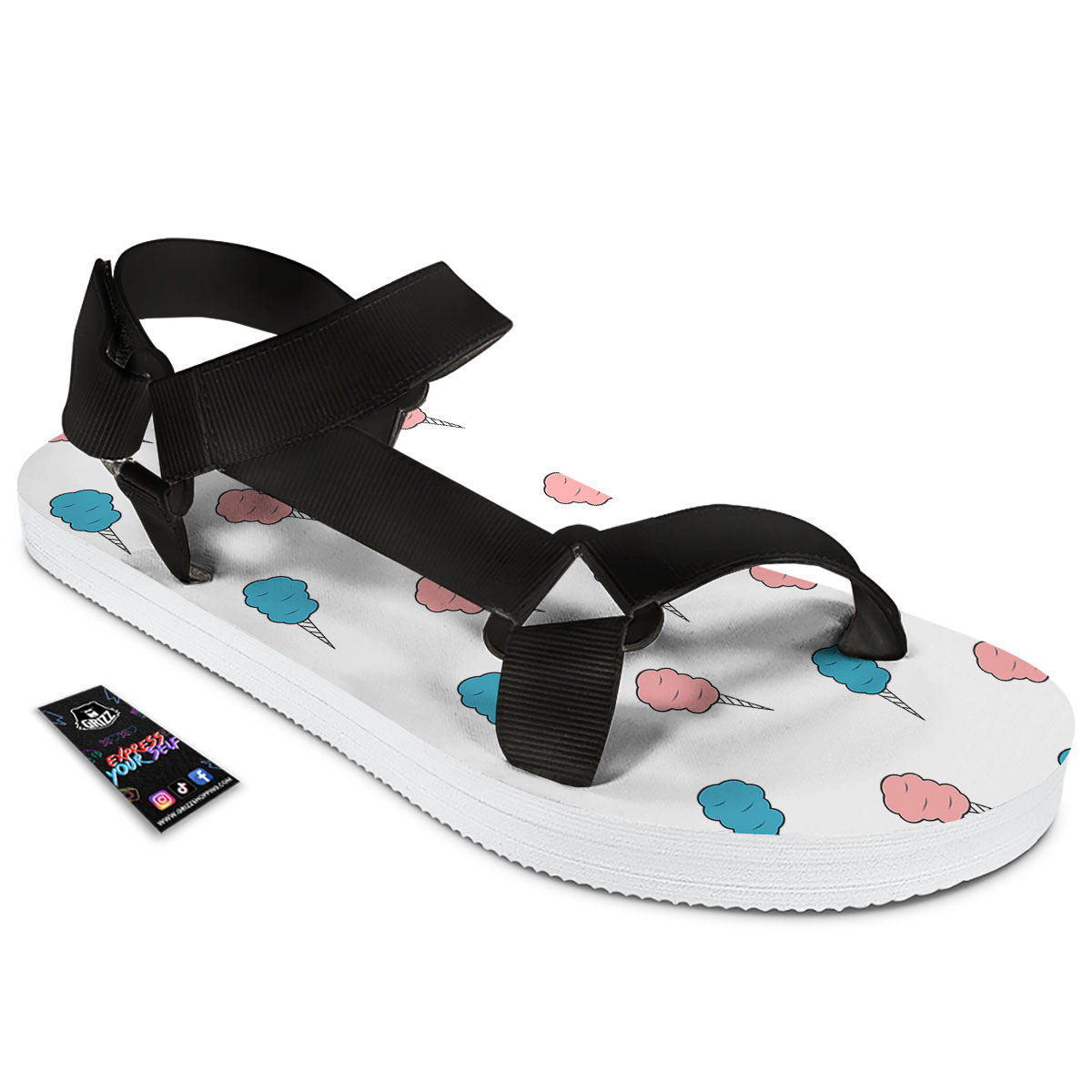 Cotton Candy Blue And Pink Print Pattern Black Open Toe Sandals-grizzshop
