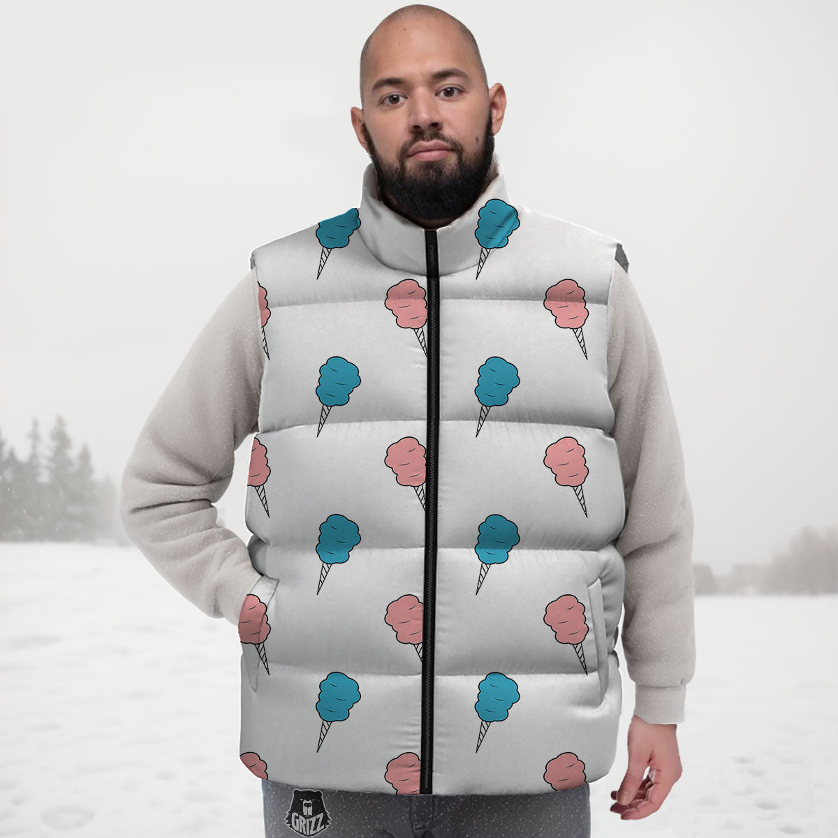Cotton Candy Blue And Pink Print Pattern Down Vest
