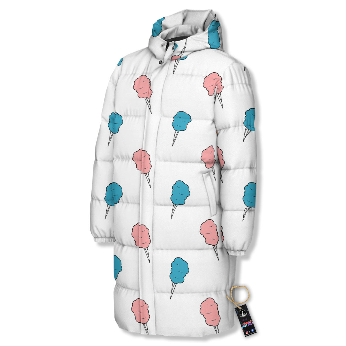 Cotton Candy Blue And Pink Print Pattern Long Down Jacket-grizzshop