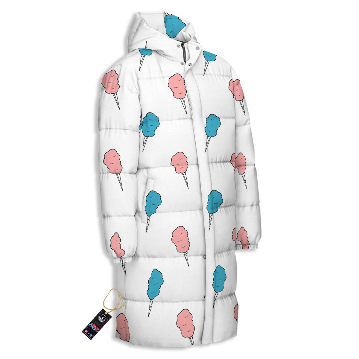 Cotton Candy Blue And Pink Print Pattern Long Down Jacket-grizzshop