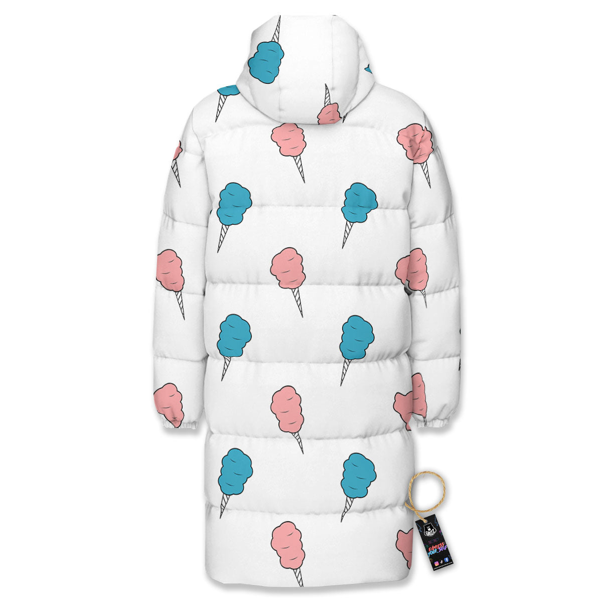 Cotton Candy Blue And Pink Print Pattern Long Down Jacket-grizzshop