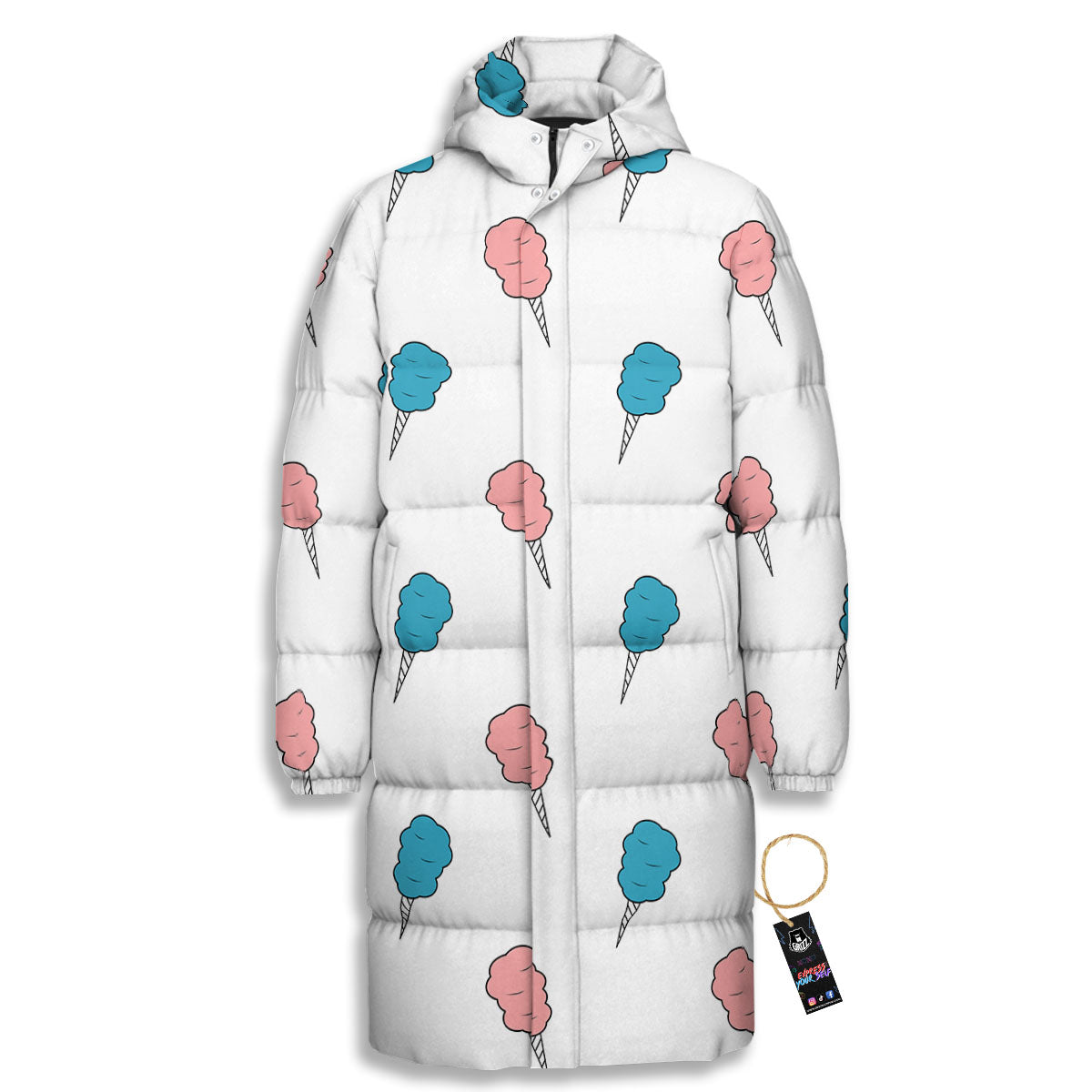 Cotton Candy Blue And Pink Print Pattern Long Down Jacket-grizzshop