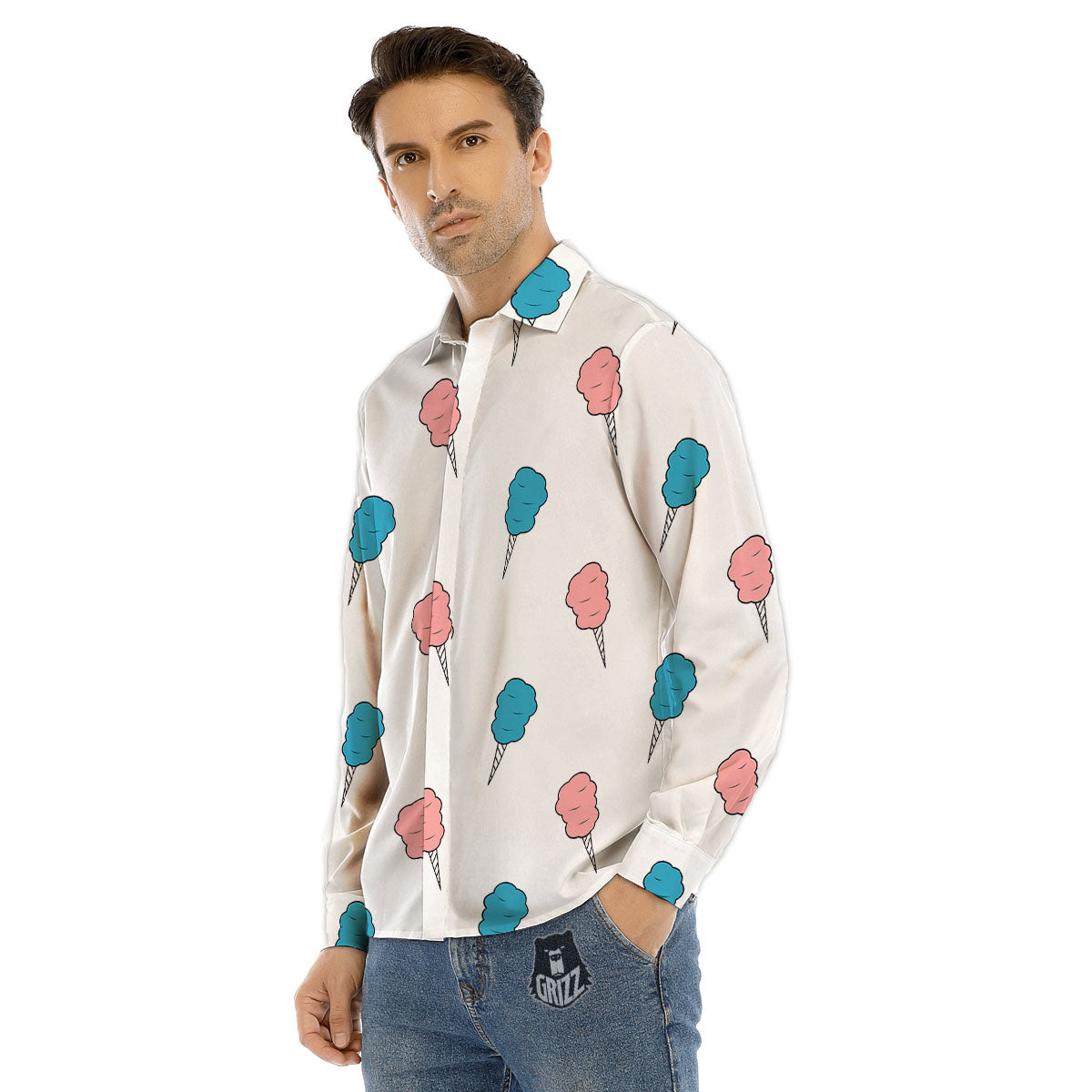 Cotton Candy Blue And Pink Print Pattern Men's Dress Shirts-grizzshop